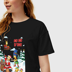 Футболка оверсайз женская Симпсоны - новый год, цвет: черный — фото 2