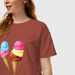 Футболка оверсайз женская Мороженое, цвет: кирпичный — фото 2