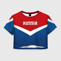 Футболка 3D укороченная женская Russia Team, цвет: 3D-принт