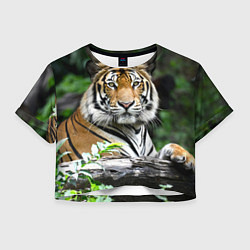 Футболка 3D укороченная женская Тигр в джунглях, цвет: 3D-принт
