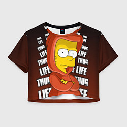 Футболка 3D укороченная женская Bart: Thug Life, цвет: 3D-принт