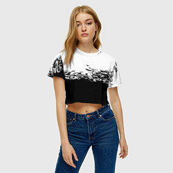 Футболка 3D укороченная женская Узоры линии черный белый чб, цвет: 3D-принт — фото 2
