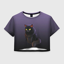 Женский топ Черный кот на фиолетовом
