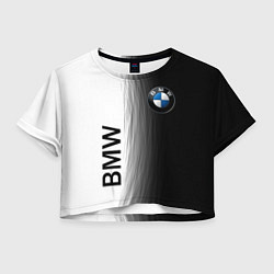 Футболка 3D укороченная женская Black and White BMW, цвет: 3D-принт
