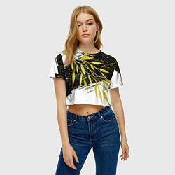 Футболка 3D укороченная женская Абстракция с золотыми листьями, цвет: 3D-принт — фото 2
