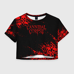 Футболка 3D укороченная женская CANNIBAL CORPSE КРАСНЫЕ ЧЕРЕПА, цвет: 3D-принт