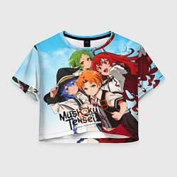 Футболка 3D укороченная женская Реинкарнация безработного главные герои, цвет: 3D-принт