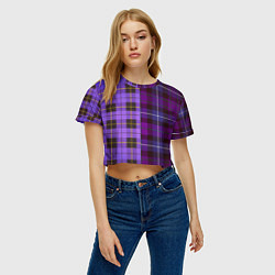 Футболка 3D укороченная женская Purple Checkered, цвет: 3D-принт — фото 2