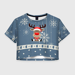 Футболка 3D укороченная женская New Years Deer, цвет: 3D-принт