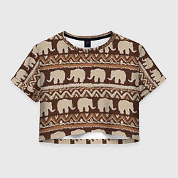 Футболка 3D укороченная женская Слоны паттерн, цвет: 3D-принт