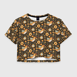 Футболка 3D укороченная женская Подсолнухи и птицы, цвет: 3D-принт