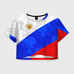 Футболка 3D укороченная женская Российский герб: триколор, цвет: 3D-принт