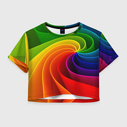 Футболка 3D укороченная женская Спираль Модный узор 2023 Неон, цвет: 3D-принт