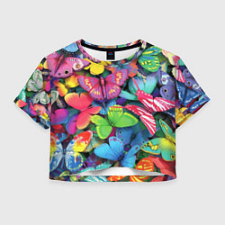 Футболка 3D укороченная женская Стая бабочек Pattern, цвет: 3D-принт