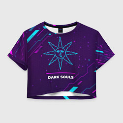 Футболка 3D укороченная женская Символ Dark Souls Sun в неоновых цветах на темном, цвет: 3D-принт