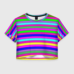 Футболка 3D укороченная женская Multicolored neon bright stripes, цвет: 3D-принт