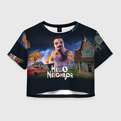 Футболка 3D укороченная женская Hello Neighbor игра Привет сосед, цвет: 3D-принт