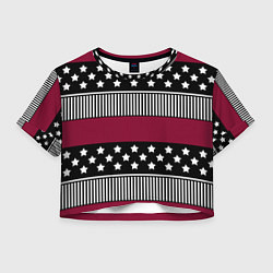 Футболка 3D укороченная женская Burgundy black striped pattern, цвет: 3D-принт