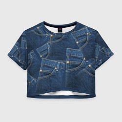 Футболка 3D укороченная женская Джинсовка jeans, цвет: 3D-принт