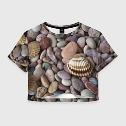Футболка 3D укороченная женская Морские камни и ракушки, цвет: 3D-принт