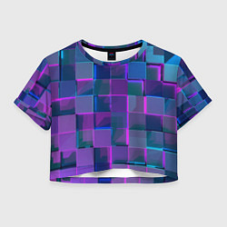 Футболка 3D укороченная женская Неоновый киберпанк кубизм, цвет: 3D-принт