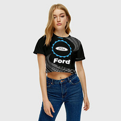 Футболка 3D укороченная женская Ford в стиле Top Gear со следами шин на фоне, цвет: 3D-принт — фото 2