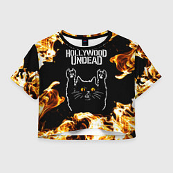 Женский топ Hollywood Undead рок кот и огонь
