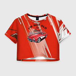 Футболка 3D укороченная женская Старая красная машина, цвет: 3D-принт