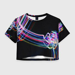 Футболка 3D укороченная женская Неоновые линии во тьме, цвет: 3D-принт