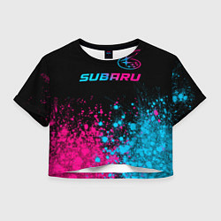 Футболка 3D укороченная женская Subaru - neon gradient: символ сверху, цвет: 3D-принт