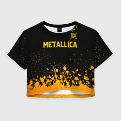 Футболка 3D укороченная женская Metallica - gold gradient: символ сверху, цвет: 3D-принт
