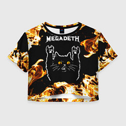 Футболка 3D укороченная женская Megadeth рок кот и огонь, цвет: 3D-принт