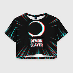 Женский топ Символ Demon Slayer в стиле glitch на темном фоне