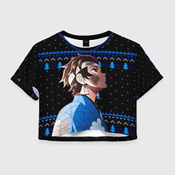 Футболка 3D укороченная женская Танджиро Комадо - Новогодний паттерн, цвет: 3D-принт
