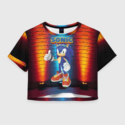 Футболка 3D укороченная женская Sonic - Hedgehog - Video game - жест, цвет: 3D-принт