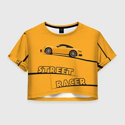 Футболка 3D укороченная женская Желтая машинка street racer, цвет: 3D-принт