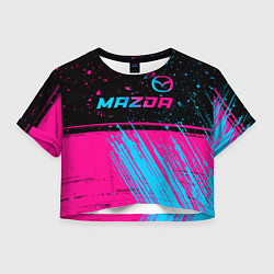 Футболка 3D укороченная женская Mazda - neon gradient: символ сверху, цвет: 3D-принт