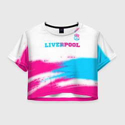Футболка 3D укороченная женская Liverpool neon gradient style: символ сверху, цвет: 3D-принт