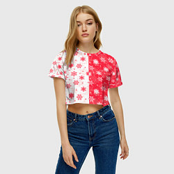 Футболка 3D укороченная женская Снежинки красно-белые, цвет: 3D-принт — фото 2