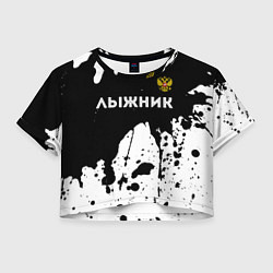Женский топ Лыжник из России и герб РФ: символ сверху