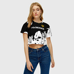 Футболка 3D укороченная женская Лыжник из России и герб РФ: символ сверху, цвет: 3D-принт — фото 2