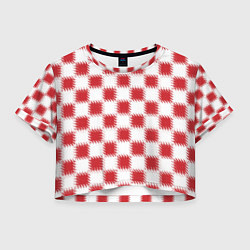 Футболка 3D укороченная женская Красно-белый узор, цвет: 3D-принт