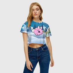 Футболка 3D укороченная женская Розовая круглая зайка, цвет: 3D-принт — фото 2