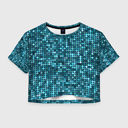 Футболка 3D укороченная женская Блеск пайеток изумрудных бирюзовых, цвет: 3D-принт
