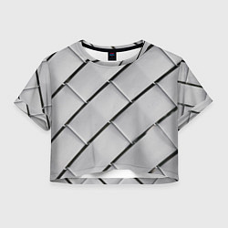 Футболка 3D укороченная женская Серый блоковый металлический паттерн, цвет: 3D-принт