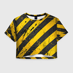 Футболка 3D укороченная женская WARNING - желто-черные полосы, цвет: 3D-принт