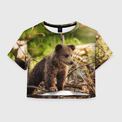 Футболка 3D укороченная женская Медвежонок красавец, цвет: 3D-принт