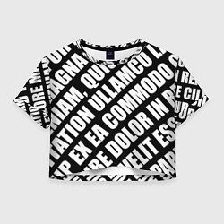 Футболка 3D укороченная женская Крупный рубленый текст Lorem Ipsum каллиграфия на, цвет: 3D-принт