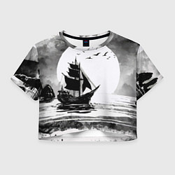 Футболка 3D укороченная женская Корабль в море, цвет: 3D-принт
