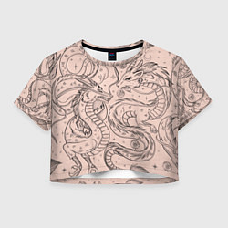 Футболка 3D укороченная женская Дракон - унесенные призраками: тату на бежевом, цвет: 3D-принт